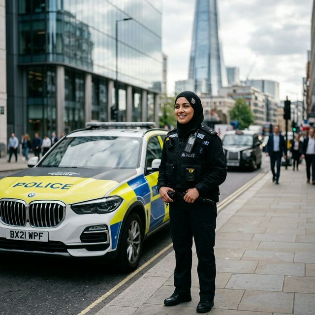 Representative Muslim female officer in UK uniform